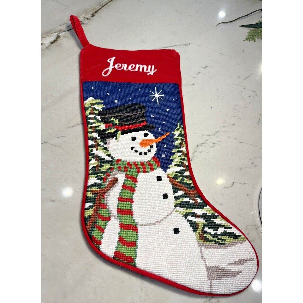 Needlepoint Snowman Holiday Christmas Stocking- Personal Creations- Jeremy